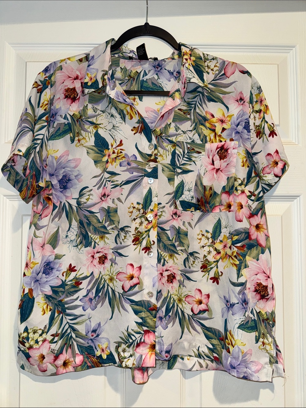 Forever 21 Floral Button-Up Shirt - Pink, Purple & Green